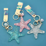 Starfish Keychain Lanyard Holder Crystal Acrylic Car Key Ring Bag Charms Pendant