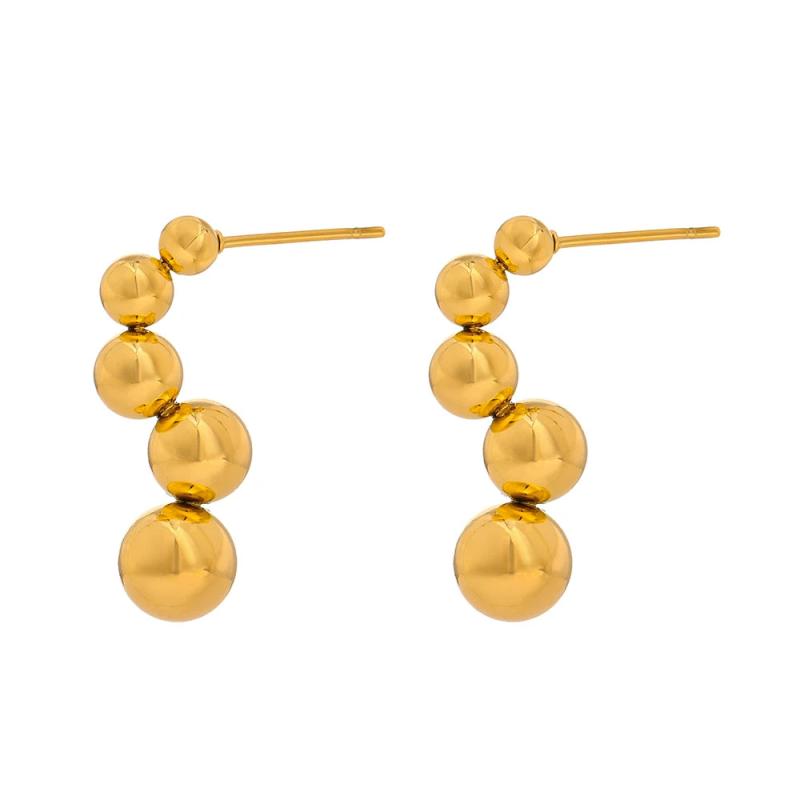 Stainless Steel Bead Stud Earrings for Women High 18K Metal Geometric Jewelry