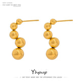 Stainless Steel Bead Stud Earrings for Women High 18K Metal Geometric Jewelry
