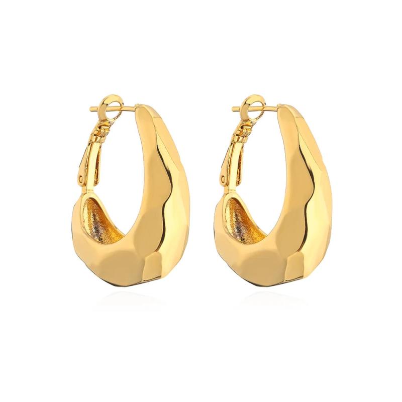 Golden Geometric Stud Earrings Metal Texture 18 K Accessories