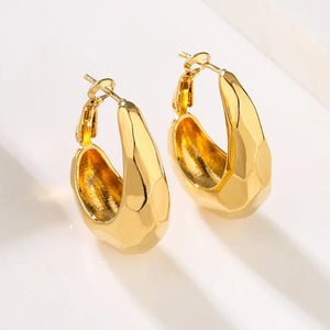 Golden Geometric Stud Earrings Metal Texture 18 K Accessories