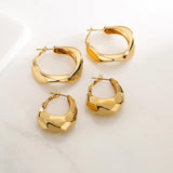 Golden Geometric Stud Earrings Metal Texture 18 K Accessories