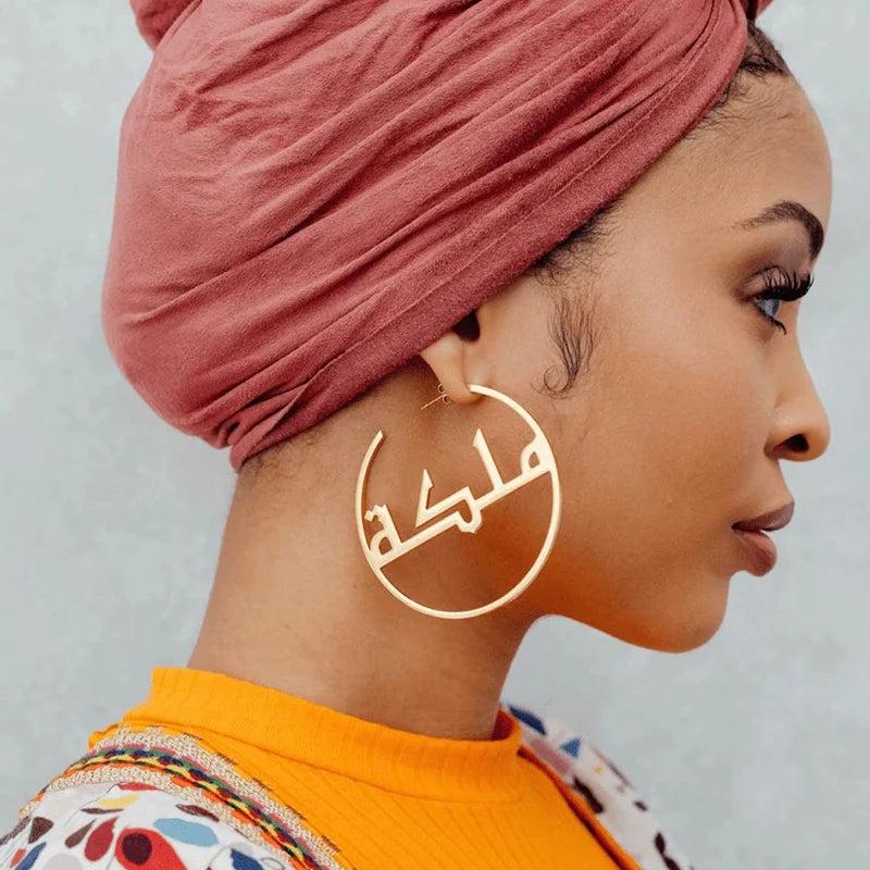 Arabic Name Hoop Earrings Personalized Stainless Steel Circle Jewelry
