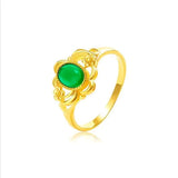 Vintage Green Agate Rings 24K Yellow Plated Women Jewelry