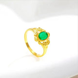 Vintage Green Agate Rings 24K Yellow Plated Women Jewelry