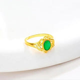 Vintage Green Agate Rings 24K Yellow Plated Women Jewelry