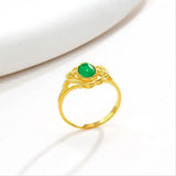 Vintage Green Agate Rings 24K Yellow Plated Women Jewelry