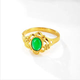 Vintage Green Agate Rings 24K Yellow Plated Women Jewelry