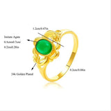 Vintage Green Agate Rings 24K Yellow Plated Women Jewelry