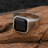 Stainless Steel Square Men's Ring Silver Zircon Jewelry