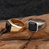 Stainless Steel Square Men's Ring Silver Zircon Jewelry