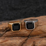 Stainless Steel Square Men's Ring Silver Zircon Jewelry