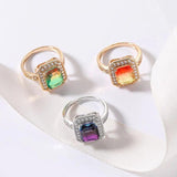 Gorgeous Tourmaline-Color Square Zircon Rings For Women