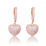 18K Rose Gold Plated Zircon Drop Hearts Earrings