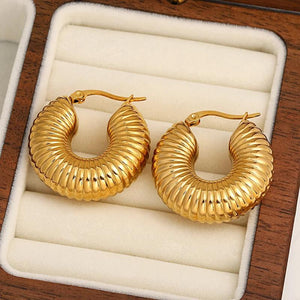 316L Stainless Steel Chunky Hoop Earrings, 18K Plated Jewelry Gift