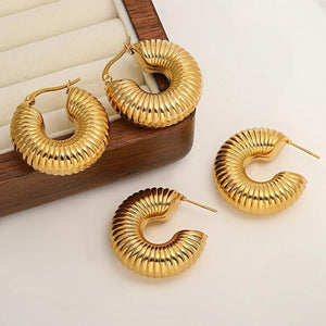 316L Stainless Steel Chunky Hoop Earrings, 18K Plated Jewelry Gift