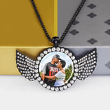 Custom Necklace Personalized Photo Angel Wings Rhinestone Pendant Chains