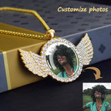 Custom Necklace Personalized Photo Angel Wings Rhinestone Pendant Chains