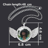 Custom Necklace Personalized Photo Angel Wings Rhinestone Pendant Chains