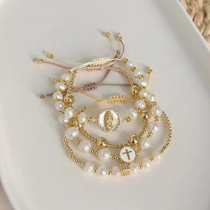 Natural Pearl Bracelet 18K Plated Virgin Mary Jewelry