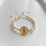 Natural Pearl Bracelet 18K Plated Virgin Mary Jewelry