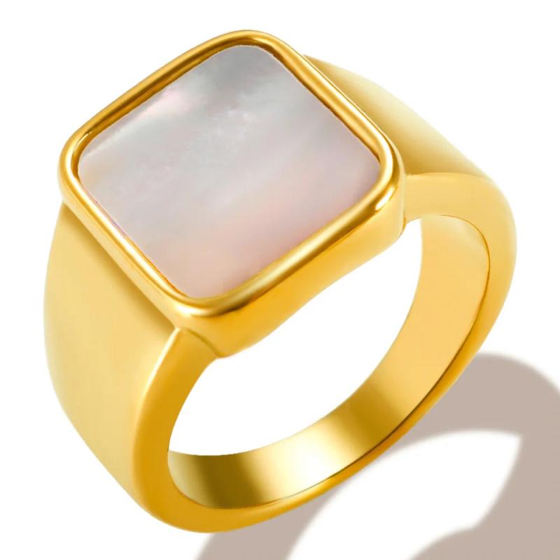 Square Natural Shell Band Ring for Women 18K Plated