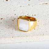 Square Natural Shell Band Ring for Women 18K Plated