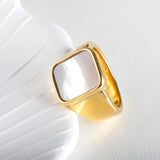 Square Natural Shell Band Ring for Women 18K Plated