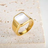 Square Natural Shell Band Ring for Women 18K Plated