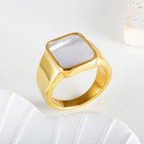 Square Natural Shell Band Ring for Women 18K Plated