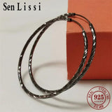 Senlissi - 925 Silver Black Plated Hoop Earrings For Women