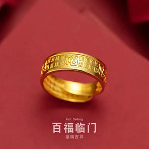 Vietnam Retro Overbearing Yellow Fu Word Ring for Men