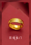 Vietnam Retro Overbearing Yellow Fu Word Ring for Men
