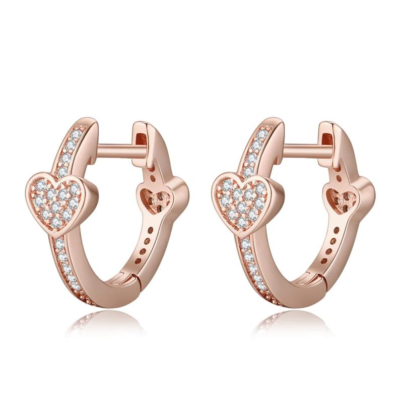 925 Silver Rose Round Heart Earrings for Women