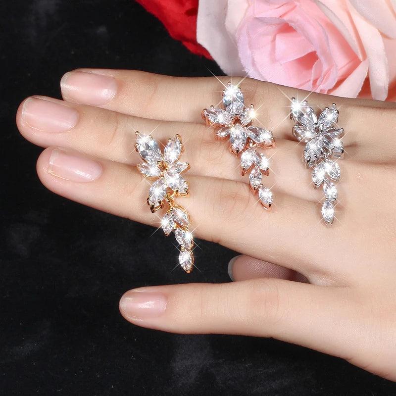 CZ Leaves Stud Earrings for Wedding Party