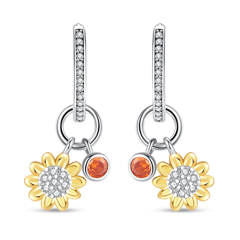 925 Silver Sunflower K Pendant Earrings CZ Jewelry