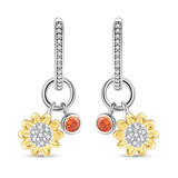 925 Silver Sunflower K Pendant Earrings CZ Jewelry