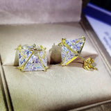 Cubic Zirconia Stud Earrings, Copper Plated, Fine Jewelry for Party