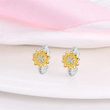 925 Silver Sunflower K Earrings CZ Fine Jewelry