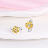 925 Silver Sunflower K Earrings CZ Fine Jewelry