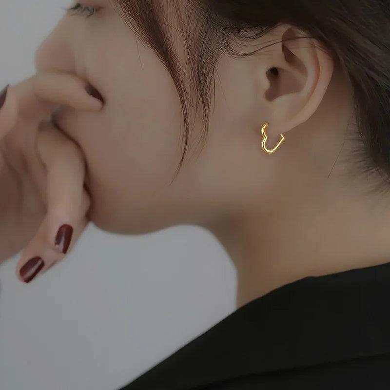 925 Sterling Silver Peach Heart Ear Hoop Love Earrings for Women