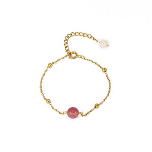 Golden Bracelet Strawberry Crystal Pearl Tassel Pendant for Women
