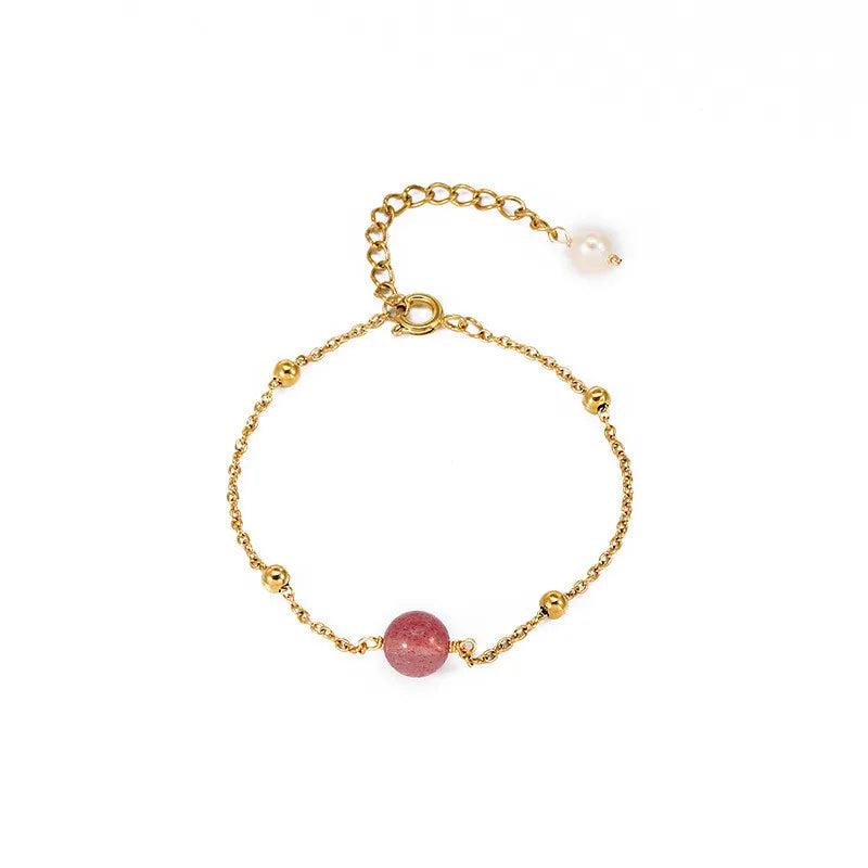 Golden Bracelet Strawberry Crystal Pearl Tassel Pendant for Women