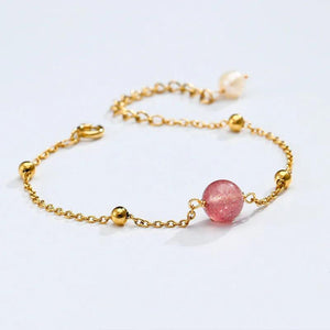 Golden Bracelet Strawberry Crystal Pearl Tassel Pendant for Women