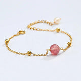 Golden Bracelet Strawberry Crystal Pearl Tassel Pendant for Women