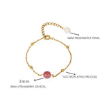 Golden Bracelet Strawberry Crystal Pearl Tassel Pendant for Women