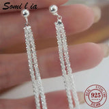 SOMILIA S925 Silver 18K Stud Earrings Tassel Ear Line C K