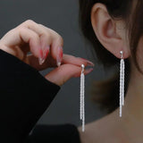 SOMILIA S925 Silver 18K Stud Earrings Tassel Ear Line C K