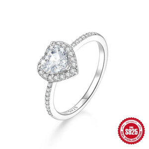 925 Silver Heart Zircon Ring Wedding Engagement Glamorous Decor
