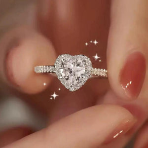 925 Silver Heart Zircon Ring Wedding Engagement Glamorous Decor